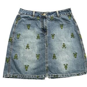 Vintage LILLY PULITZER Denim Mini Skirt Embroidery Lobster Size 0 Preppy Summer